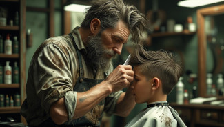 Verwahrloster Friseur schneidet Jungen die Haare